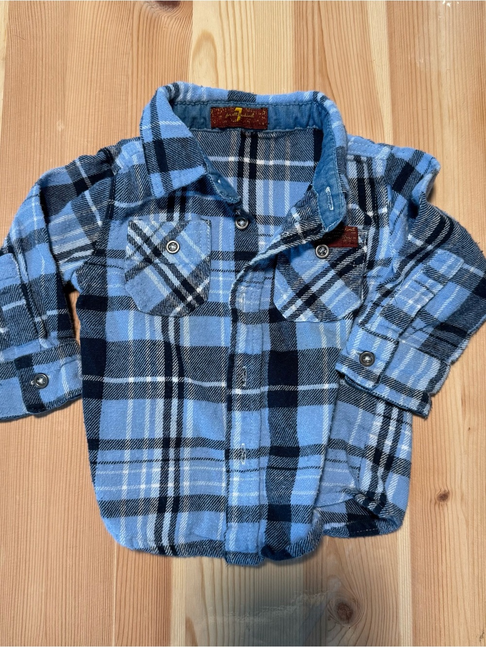 7 For All Mankind Blue and Black Plaid Button-Down Shirt